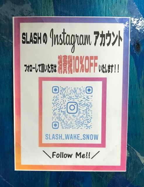 instagram ＳＬＡＳＨアカウントＦＯＬＬＯＷして消費税１０％ＯＦＦ！！の画像